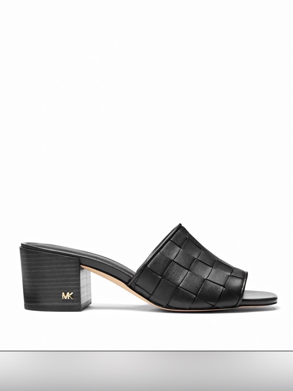 Michael Kors Black Woven Leather Block Heel Mule